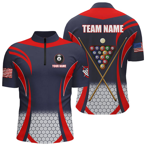 Custom Red 8 Bal Pool Billiard Jerseys Men Quarter-Zip Shirts, Team League Billiard Shirts TDM1104