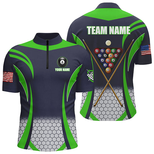 Custom Green 8 Bal Pool Billiard Jersey Men Quarter-Zip Shirt, Team League Billiard Shirts TDM1105