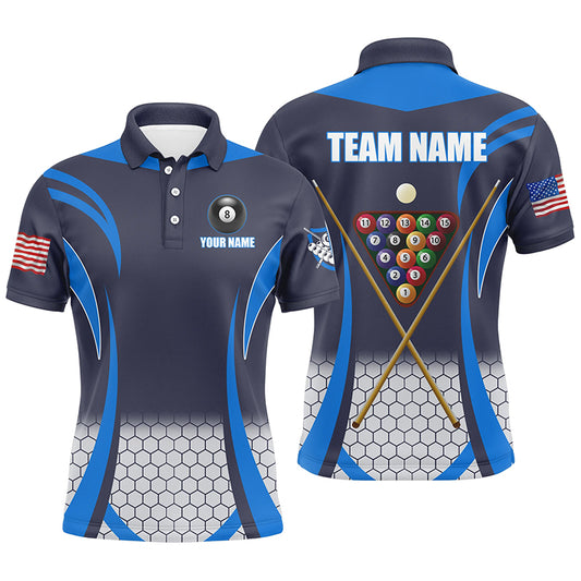 Personalized Blue 8 Bal Pool Billiard Jerseys Men Polo Shirts, Best Team League Billiard Shirts TDM1106