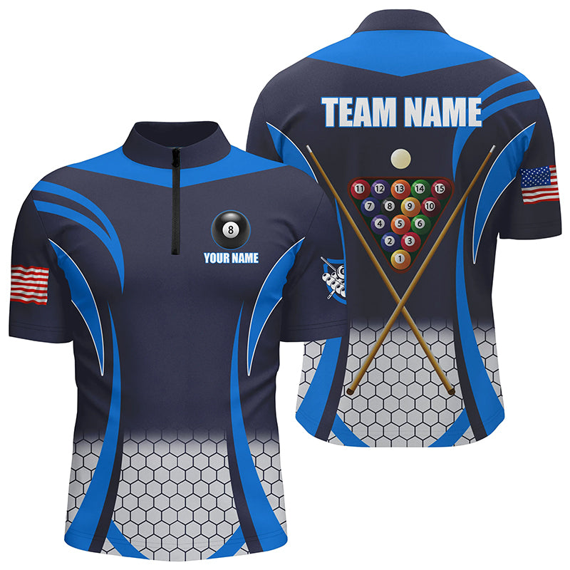 Custom Blue 8 Bal Pool Billiard Jersey Men Quarter-Zip Shirts, Team League Billiard Shirts TDM1106
