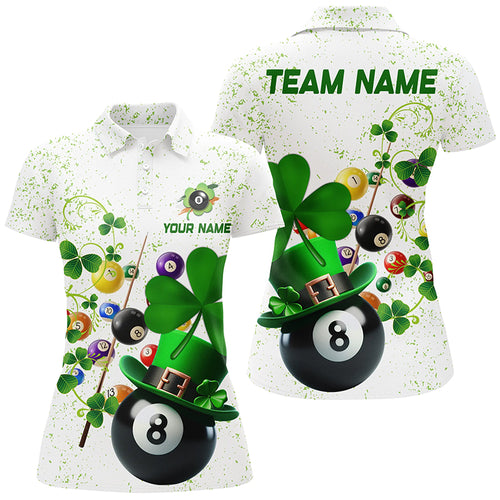 3D Billiard Balls Luckiest Shamrock Women Billiard Polo Shirts Custom St Patrick Day Billiard Shirts TDM1108