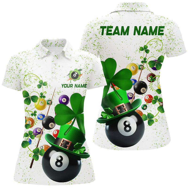 3D Billiard Balls Luckiest Shamrock Women Billiard Polo Shirts Custom St Patrick Day Billiard Shirts TDM1108