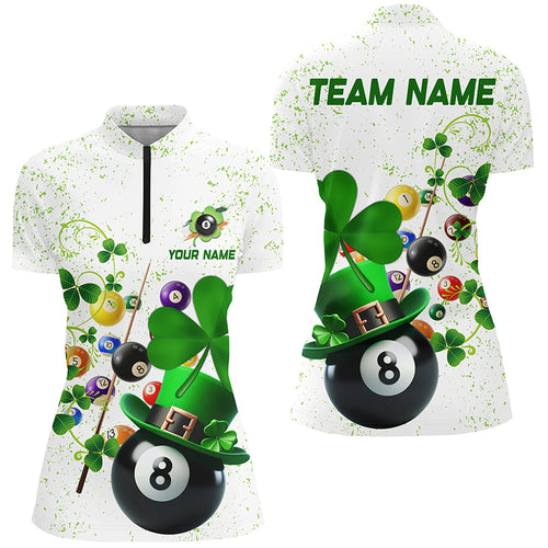 3D Billiard Balls Luckiest Shamrock Women Quarter-Zip Shirt Custom Patrick Day Billiard Shirt TDM1108