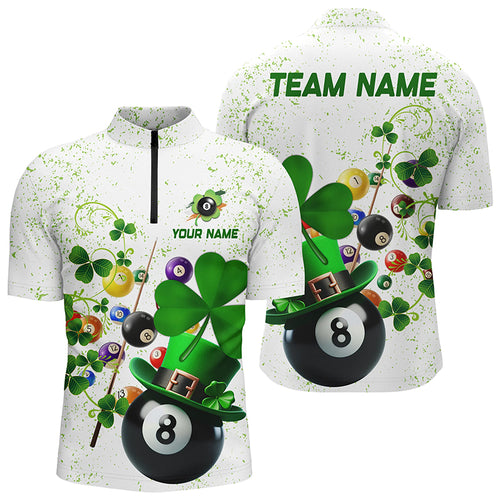 3D Billiard Balls Luckiest Shamrock Men Quarter-Zip Shirt Custom Patrick Day Billiard Shirt TDM1108