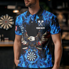 Load image into Gallery viewer, Blue Flaming American Flag Eagle Custom 3D Dart Shirts For Men, Patriotic Darts Team Jersey TDM3556