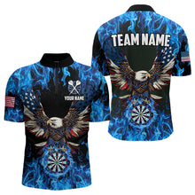 Load image into Gallery viewer, Blue Flaming American Flag Eagle Custom 3D Dart Shirts For Men, Patriotic Darts Team Jersey TDM3556