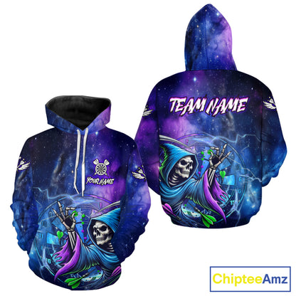 Grim Reaper Blue Purple Galaxy Dart Hoodie Shirt For Men And Women Custom Funny Darts Team Jersey TDM3561