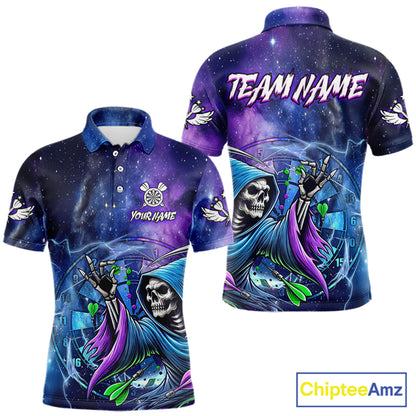Funny Grim Reaper Blue Purple Galaxy Dart Shirts For Men Custom Glowing Dart Jerseys Outfits TDM3561