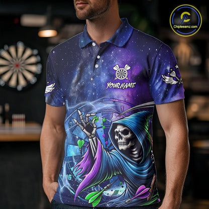 Funny Grim Reaper Blue Purple Galaxy Dart Shirts For Men Custom Glowing Dart Jerseys Outfits TDM3561