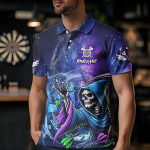 Funny Death Skeleton Blue Purple Galaxy Dart Shirts For Men Custom Glowing Dart Jerseys Outfits TDM3561