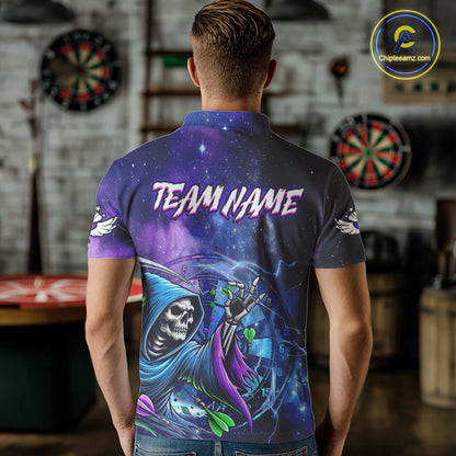 Funny Grim Reaper Blue Purple Galaxy Dart Shirts For Men Custom Glowing Dart Jerseys Outfits TDM3561
