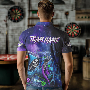Funny Death Skeleton Blue Purple Galaxy Dart Shirts For Men Custom Glowing Dart Jerseys Outfits TDM3561
