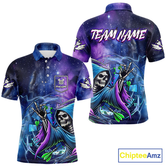 Funny Grim Reaper Blue Purple Galaxy Dart Shirts For Men Custom Glowing Dart Jerseys Outfits TDM3561