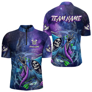 Funny Death Skeleton Blue Purple Galaxy Dart Shirts For Men Custom Glowing Dart Jerseys Outfits TDM3561
