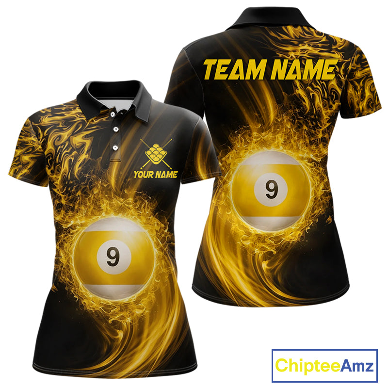 Personalized Lightning 9 Ball Billiard Shirt For Women, 9 Ball Pool Team Jersey Polo & 1/4 Zip TDM5924