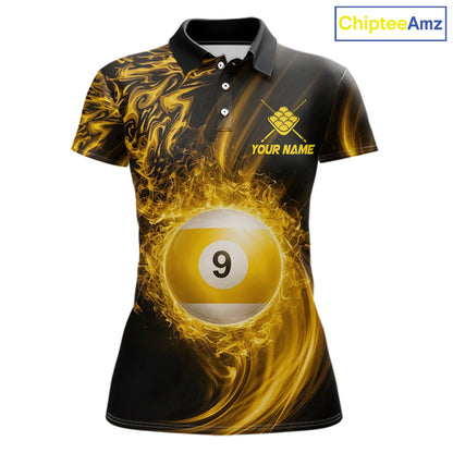 Personalized Lightning 9 Ball Billiard Shirt For Women, 9 Ball Pool Team Jersey Polo & 1/4 Zip TDM5924