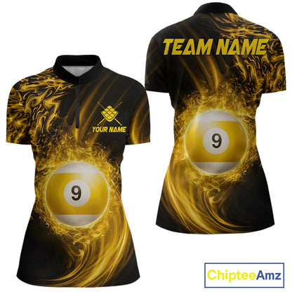 Personalized Lightning 9 Ball Billiard Shirt For Women, 9 Ball Pool Team Jersey Polo & 1/4 Zip TDM5924