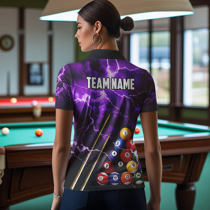 Personalized 3D Pool Ball Thunder Lightning Purple Billiard Shirts For Women, 8 Ball Billiard Jerseys TDM3715