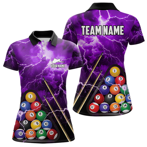 Personalized 3D Pool Ball Thunder Lightning Purple Billiard Shirts For Women, 8 Ball Billiard Jerseys TDM3715