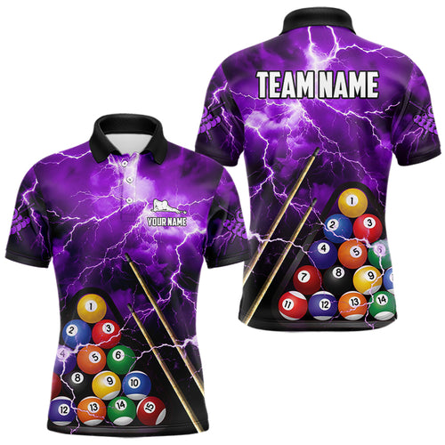 Personalized 3D Pool Ball Thunder Lightning Purple Billiard Shirts For Men, 8 Ball Billiard Jerseys TDM3715