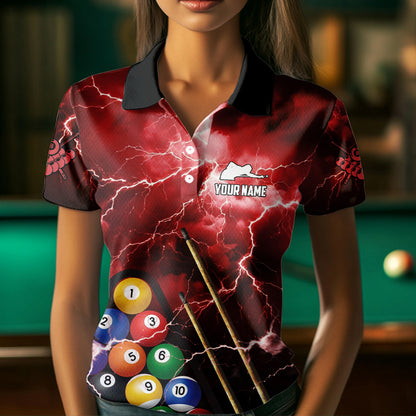 Personalized 3D Pool Ball Thunder Lightning Red Billiard Shirts For Women, 8 Ball Billiard Jerseys TDM3716