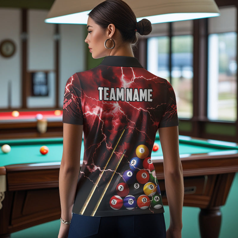 Personalized 3D Pool Ball Thunder Lightning Red Billiard Shirts For Women, 8 Ball Billiard Jerseys TDM3716