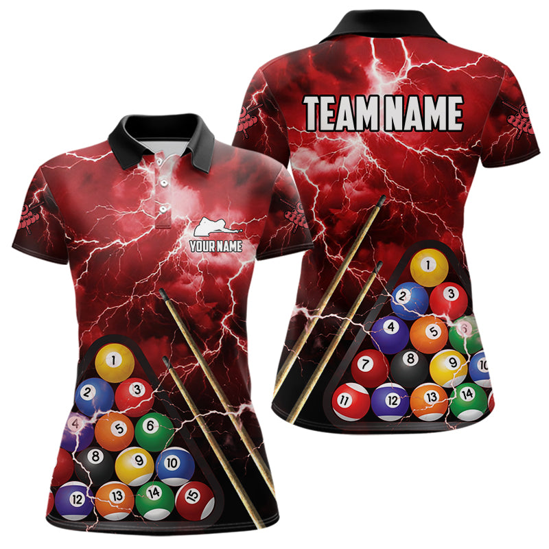 Personalized 3D Pool Ball Thunder Lightning Red Billiard Shirts For Women, 8 Ball Billiard Jerseys TDM3716