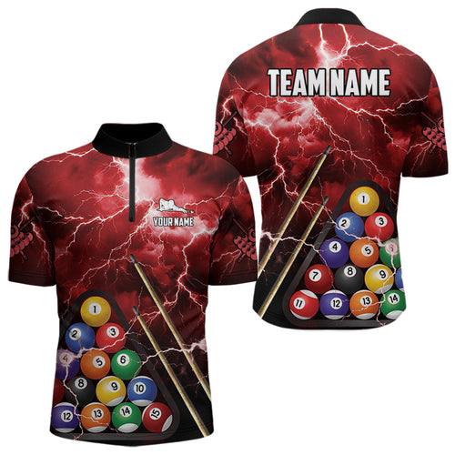 Personalized 3D Pool Ball Thunder Lightning Red Billiard Shirts For Men, 8 Ball Billiard Jerseys TDM3716