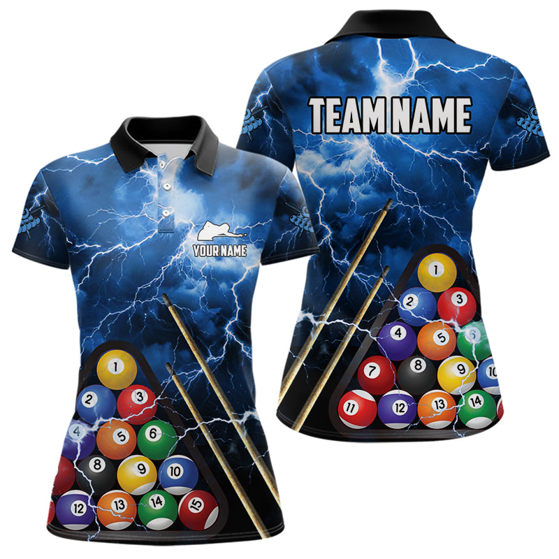 Personalized 3D Pool Ball Thunder Lightning Blue Billiard Shirts For Women, 8 Ball Billiard Jerseys TDM3717