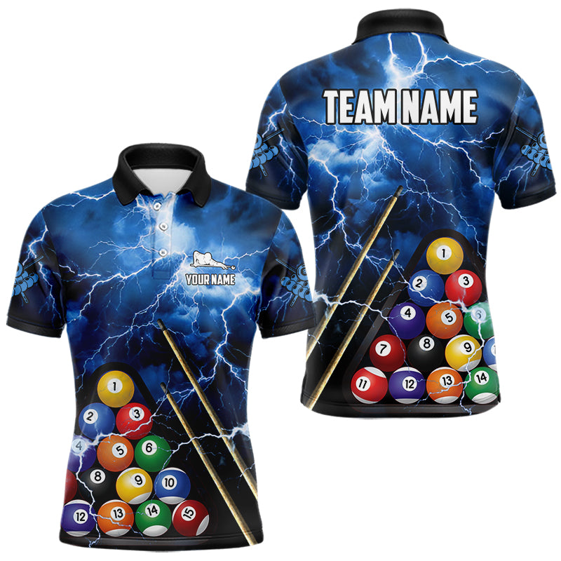 Personalized 3D Pool Ball Thunder Lightning Blue Billiard Shirts For Men, 8 Ball Billiard Jerseys TDM3717