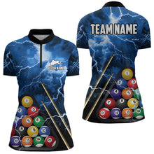 Load image into Gallery viewer, Personalized 3D Pool Ball Thunder Lightning Blue Billiard Shirts For Women, 8 Ball Billiard Jerseys TDM3717