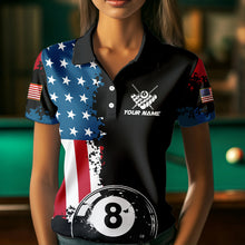 Load image into Gallery viewer, Personalized Grunge 8 Ball Pool American Flag Billiard Shirts For Women, US Flag Billiard Jerseys TDM3718