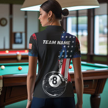 Load image into Gallery viewer, Personalized Grunge 8 Ball Pool American Flag Billiard Shirts For Women, US Flag Billiard Jerseys TDM3718