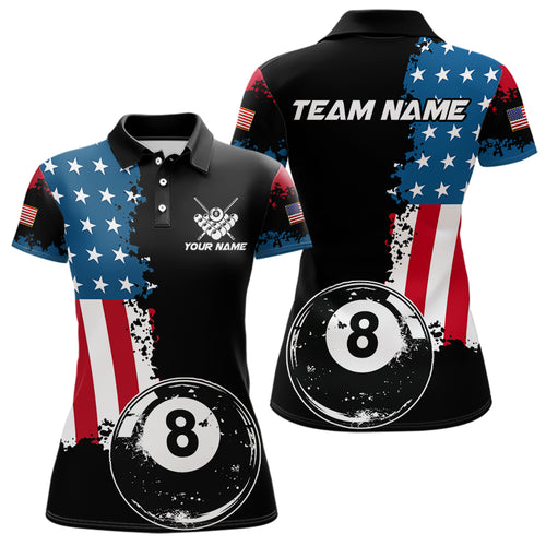 Personalized Grunge 8 Ball Pool American Flag Billiard Shirts For Women, US Flag Billiard Jerseys TDM3718