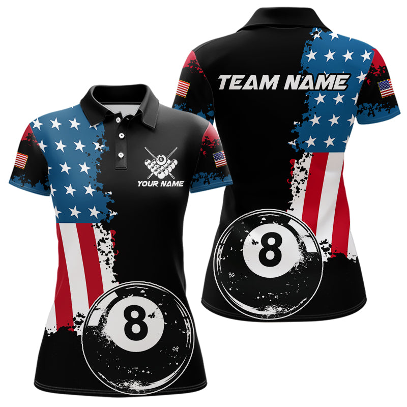 Personalized Grunge 8 Ball Pool American Flag Billiard Shirts For Women, US Flag Billiard Jerseys TDM3718