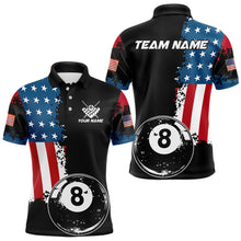 Load image into Gallery viewer, Personalized Grunge 8 Ball Pool American Flag Billiard Shirts For Men, US Flag Billiard Jerseys TDM3718