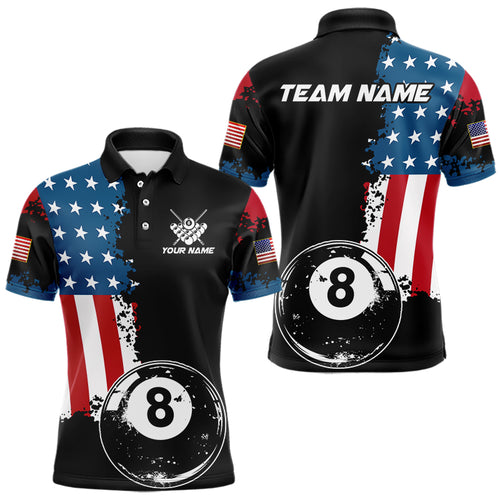 Personalized Grunge 8 Ball Pool American Flag Billiard Shirts For Men, US Flag Billiard Jerseys TDM3718