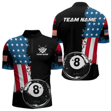 Load image into Gallery viewer, Personalized Grunge 8 Ball Pool American Flag Billiard Shirts For Men, US Flag Billiard Jerseys TDM3718