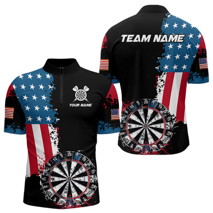 Personalized Grunge Dartboard American Flag Darts Shirts For Men, Patriotic Us Flag Dart Jerseys TDM3719