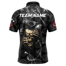 Load image into Gallery viewer, Personalized Skull Dartboard Smoke Pattern Black Dart Shirts For Men Dart Jerseys Polo &amp; 1/4 Zip TDM3720