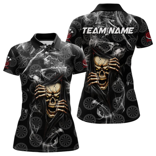 Personalized Skull Dartboard Smoke Pattern Black Dart Shirts For Women Dart Jerseys Polo & 1/4 Zip TDM3720