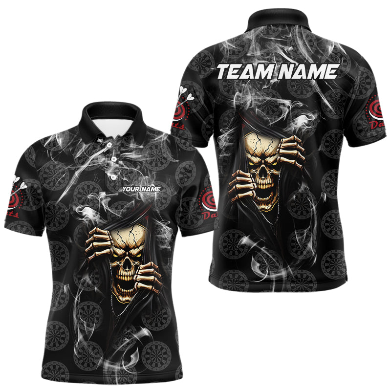 Personalized Skull Dartboard Smoke Pattern Black Dart Shirts For Men Dart Jerseys Polo & 1/4 Zip TDM3720