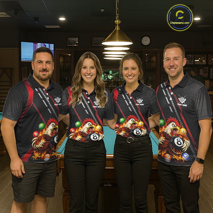 Funny Chicken Flame 8 Ball Billiard Shirt For Women Custom Billiard Team Jersey Polo & 1/4 Zip TDM6068