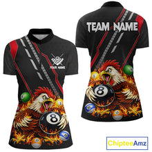Load image into Gallery viewer, Funny Chicken Flame 8 Ball Billiard Shirt For Women Custom Billiard Team Jersey Polo &amp; 1/4 Zip TDM6068
