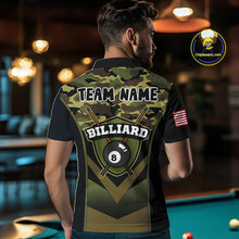 Load image into Gallery viewer, Personalized Green Camo 8 Ball Pool Billiard Shirt For Men, Billiard Team Jersey Polo &amp; 1/4 Zip TDM6076