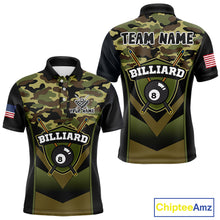 Load image into Gallery viewer, Personalized Green Camo 8 Ball Pool Billiard Shirt For Men, Billiard Team Jersey Polo &amp; 1/4 Zip TDM6076