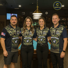 Load image into Gallery viewer, Personalized Green Camo 8 Ball Pool Billiard Shirt For Men, Billiard Team Jersey Polo &amp; 1/4 Zip TDM6076
