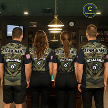 Load image into Gallery viewer, Personalized Green Camo 8 Ball Pool Billiard Shirt For Men, Billiard Team Jersey Polo &amp; 1/4 Zip TDM6076