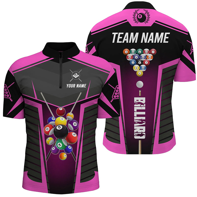 Personalized Pink Jerseys Billiard Balls Men Polo & 1/4 Zip Shirts Custom 3D Pool League Shirts TDM1611