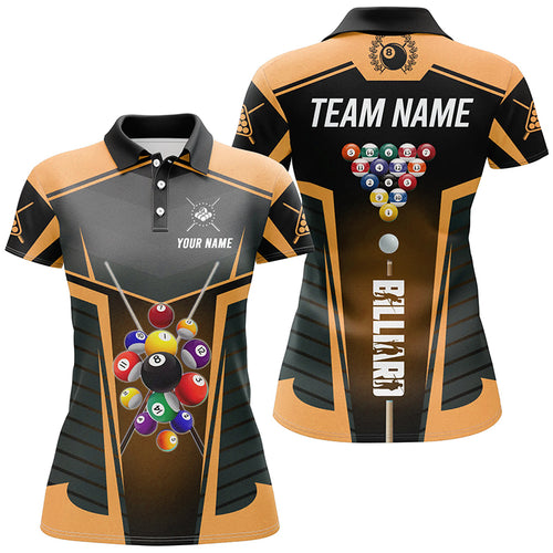 Personalized Orange Jerseys Billiard Balls Women Polo & 1/4 Zip Shirts Custom 3D Pool League Shirts TDM1612